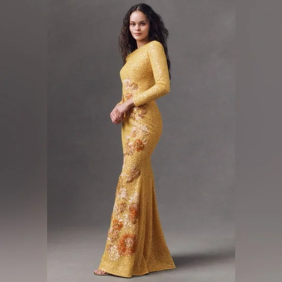 Helsi Shalom Sequin Floral Appliqué Column Maxi Dress Size XS NWOT - Picture 2 of 6